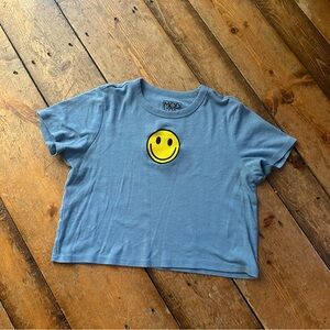 Blue Smiley Face Crop Tee